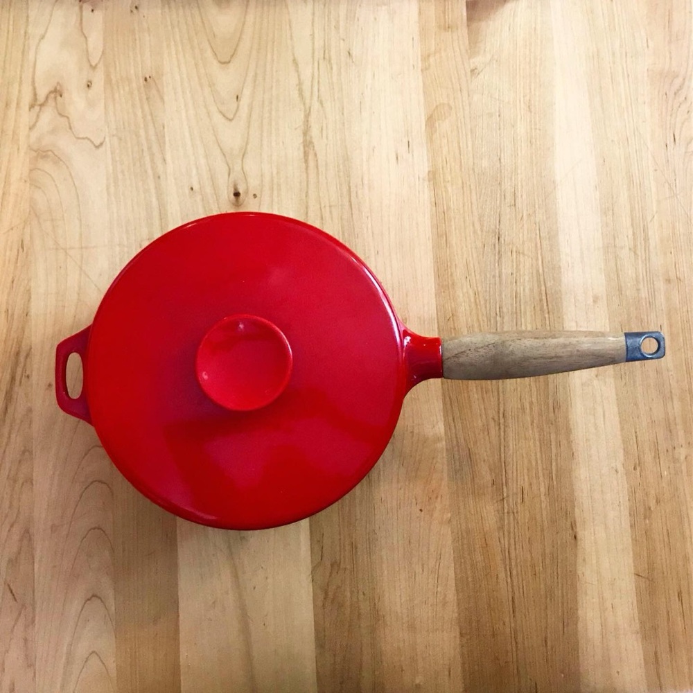 GUC Vintage red Copco Denmark cast iron enamel saucepan